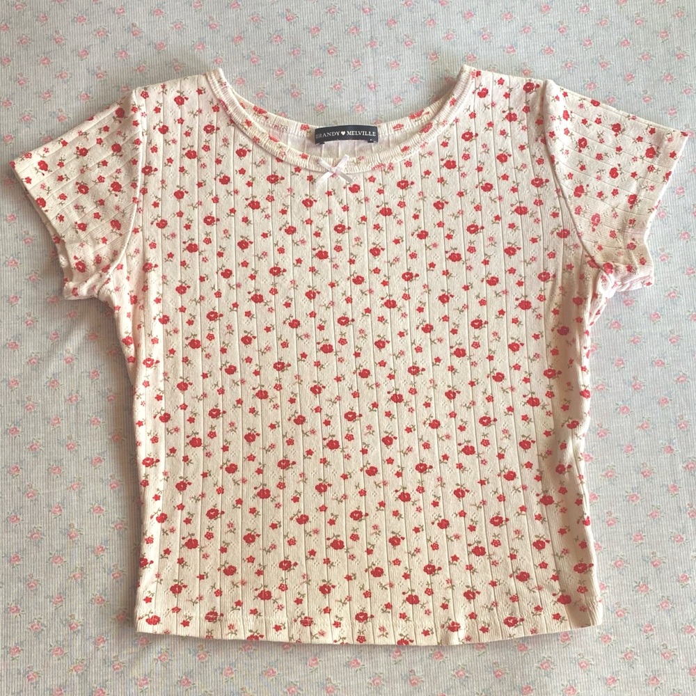 RARE Brandy Melville, One Size fits S|M, Cream Colored with Red & Pink Floral